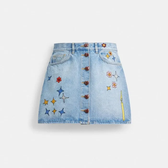 Women Coach X Observed By Us High Waist Denim Skirt Blue Multi Coach Bottoms