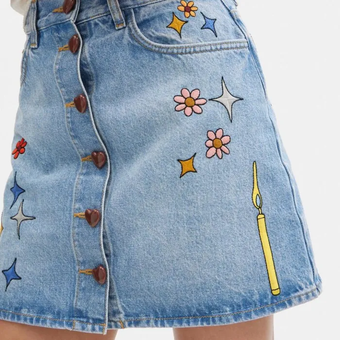 Women Coach X Observed By Us High Waist Denim Skirt Blue Multi Coach Bottoms