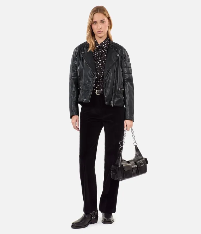 Women Coats and Jackets THE KOOPLES Black Leather Biker Jacket