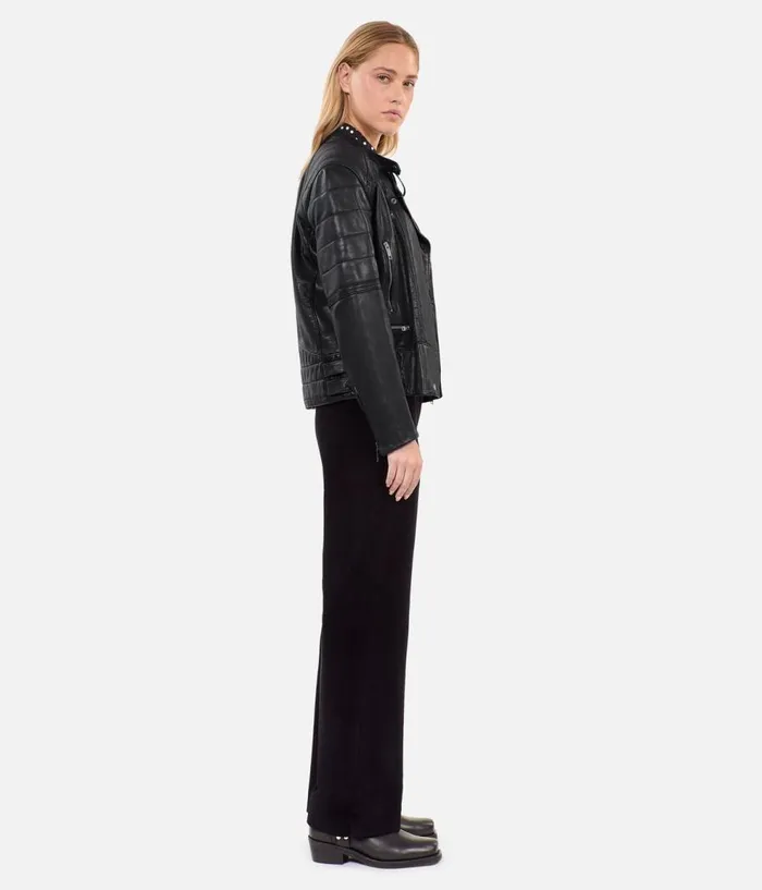 Women Coats and Jackets THE KOOPLES Black Leather Biker Jacket Women Coats and Jackets THE KOOPLES Black Leather Biker Jacket