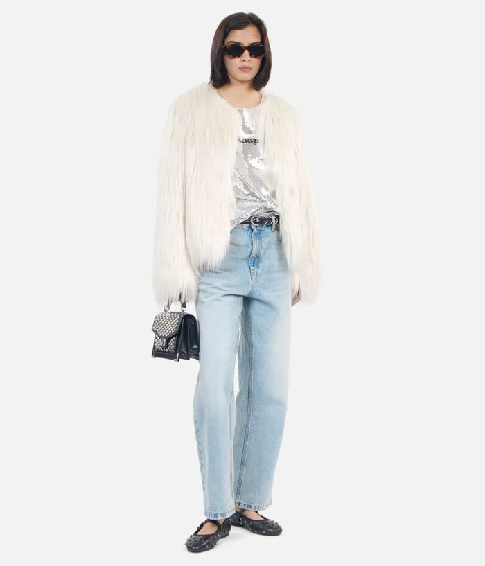 Women Coats and Jackets THE KOOPLES Ecru Faux Fur Coat