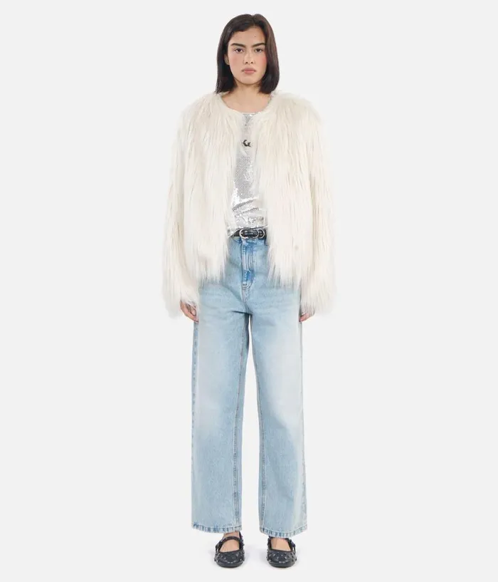 Women Coats and Jackets THE KOOPLES Ecru Faux Fur Coat