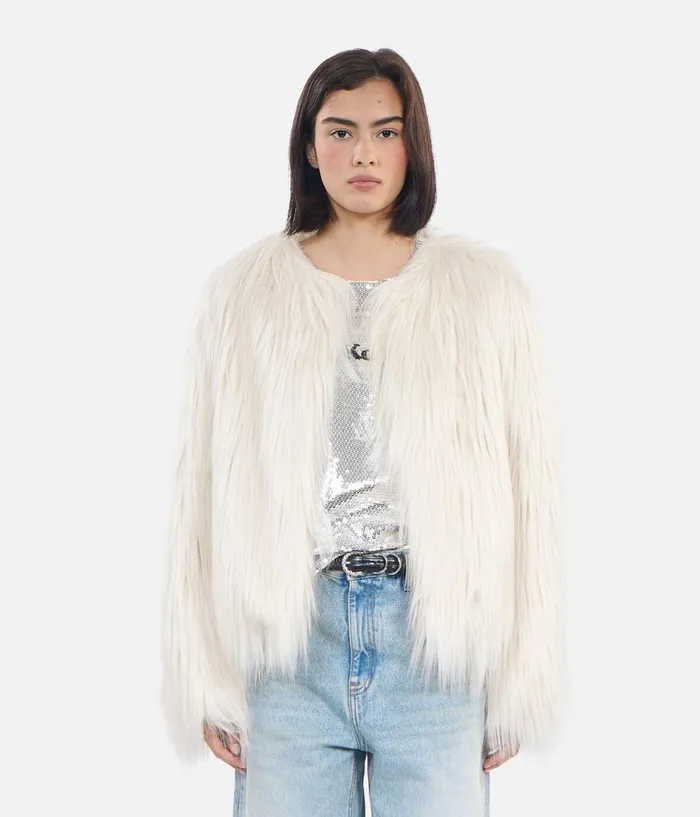 Women Coats and Jackets THE KOOPLES Ecru Faux Fur Coat