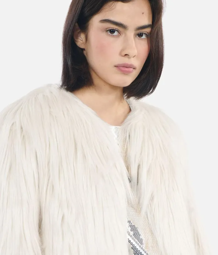 Women Coats and Jackets THE KOOPLES Ecru Faux Fur Coat