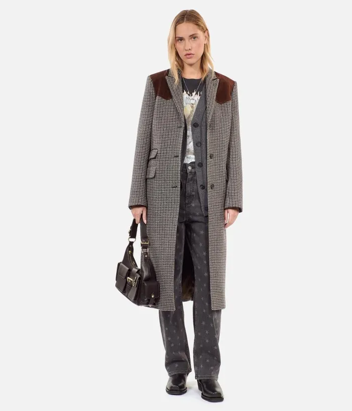 Women Coats and Jackets THE KOOPLES Long Black And White Houndstooth Coat