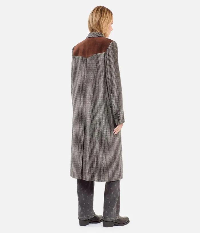 Women Coats and Jackets THE KOOPLES Long Black And White Houndstooth Coat
