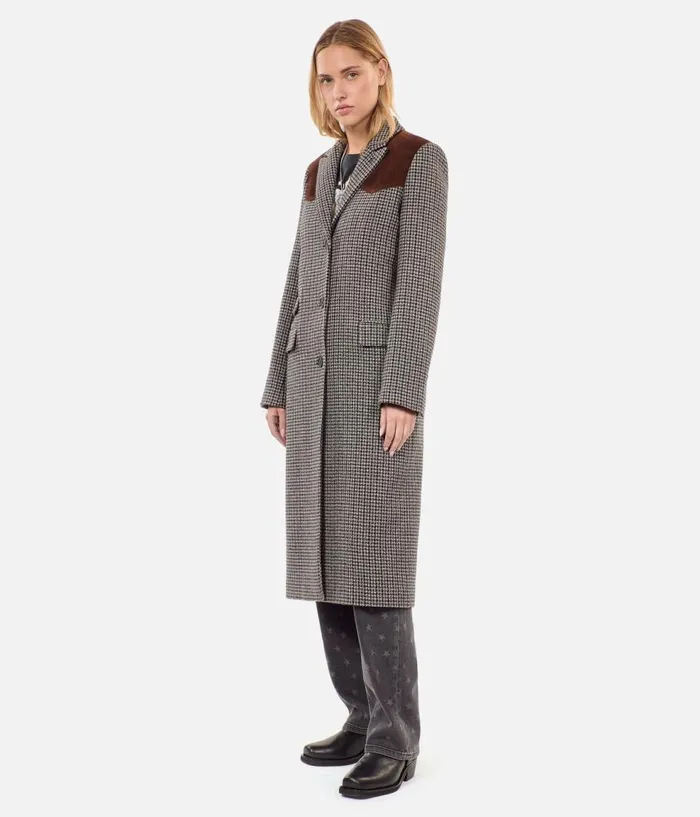 Women Coats and Jackets THE KOOPLES Long Black And White Houndstooth Coat