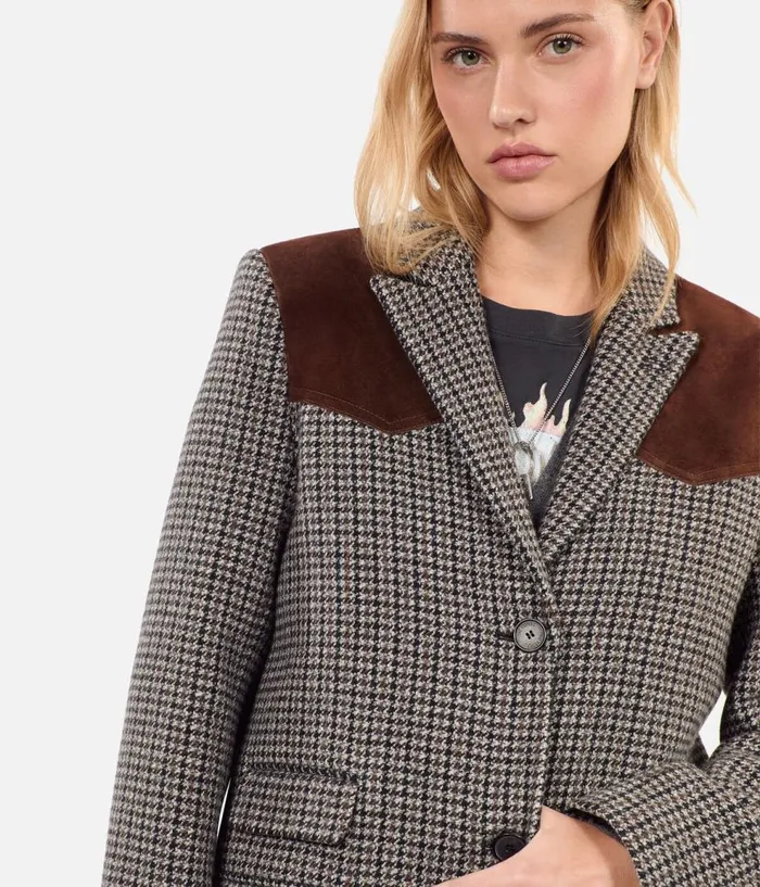 Women Coats and Jackets THE KOOPLES Long Black And White Houndstooth Coat