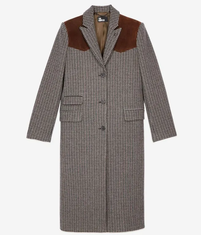 Women Coats and Jackets THE KOOPLES Long Black And White Houndstooth Coat