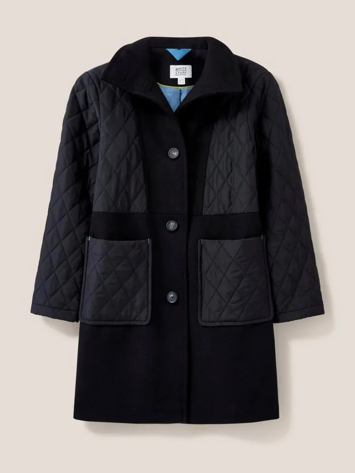 Women COATS and JACKETS White Stuff Karla Fabric Mix Coat Black Multi Women COATS and JACKETS White Stuff Karla Fabric Mix Coat Black Multi