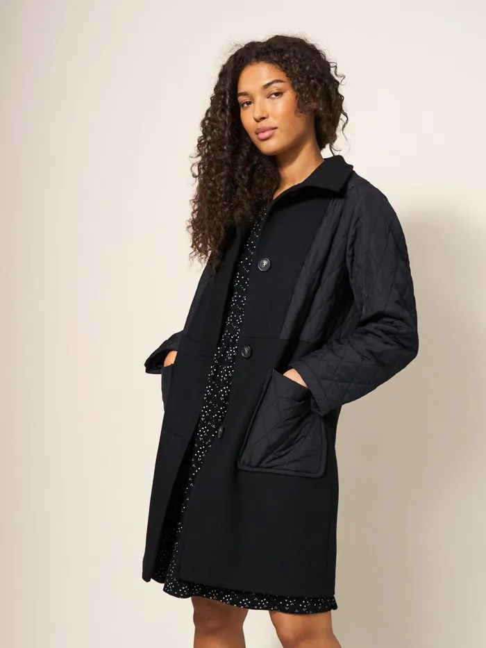 Women COATS and JACKETS White Stuff Karla Fabric Mix Coat Black Multi Women COATS and JACKETS White Stuff Karla Fabric Mix Coat Black Multi
