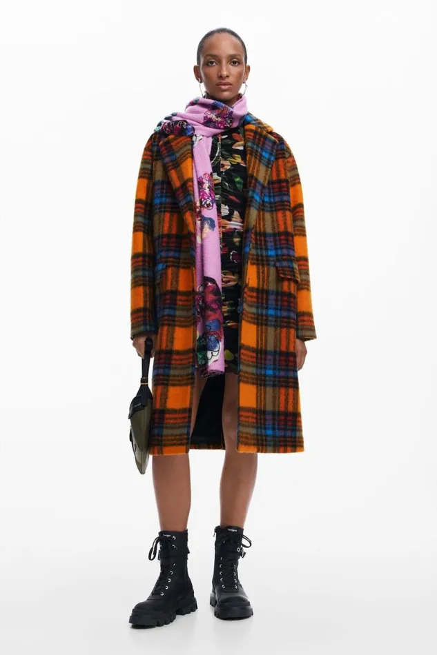 Women Coats And Jackets Desigual Long Checkered Coat