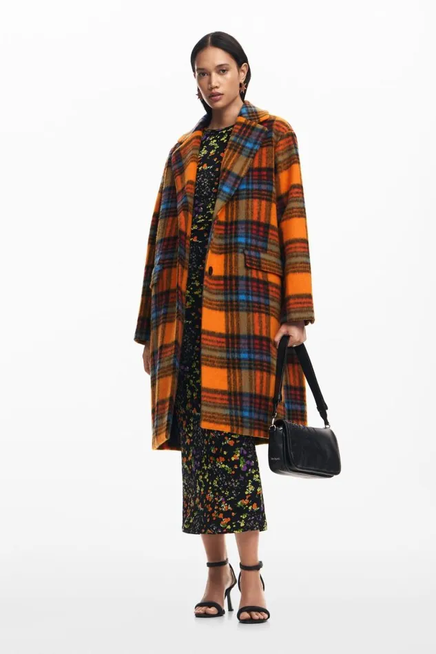 Women Coats And Jackets Desigual Long Checkered Coat