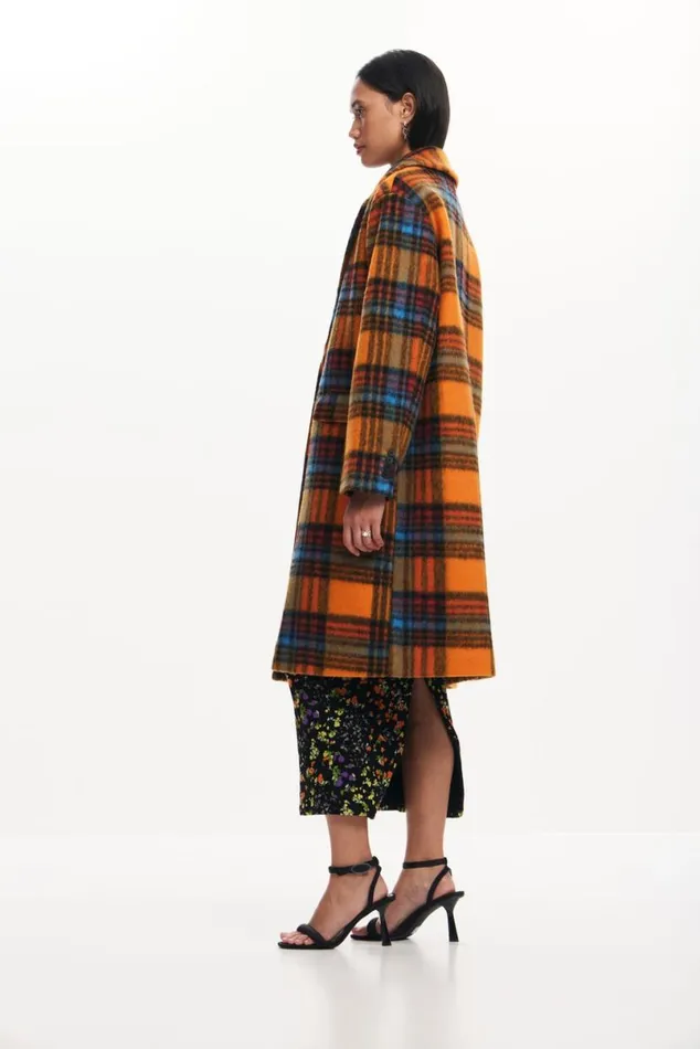 Women Coats And Jackets Desigual Long Checkered Coat