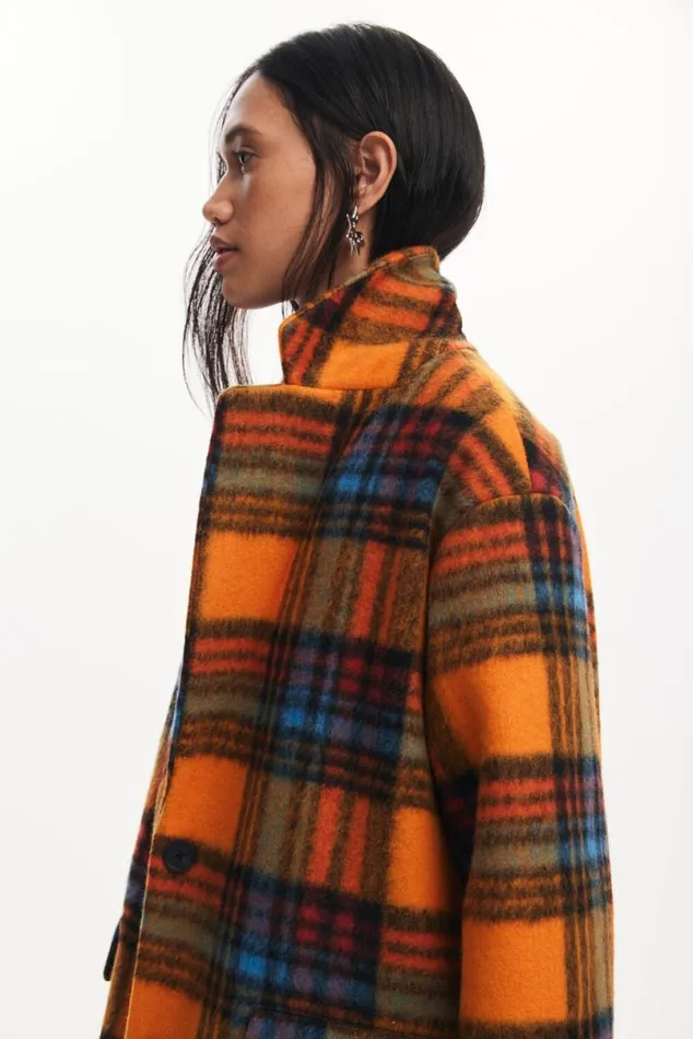 Women Coats And Jackets Desigual Long Checkered Coat