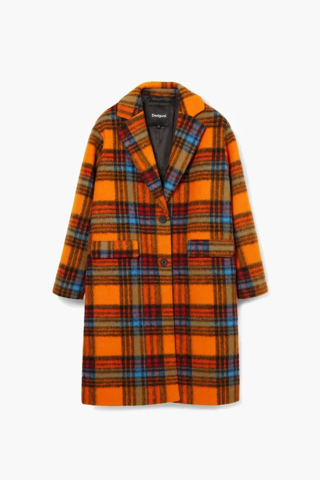 Women Coats And Jackets Desigual Long Checkered Coat