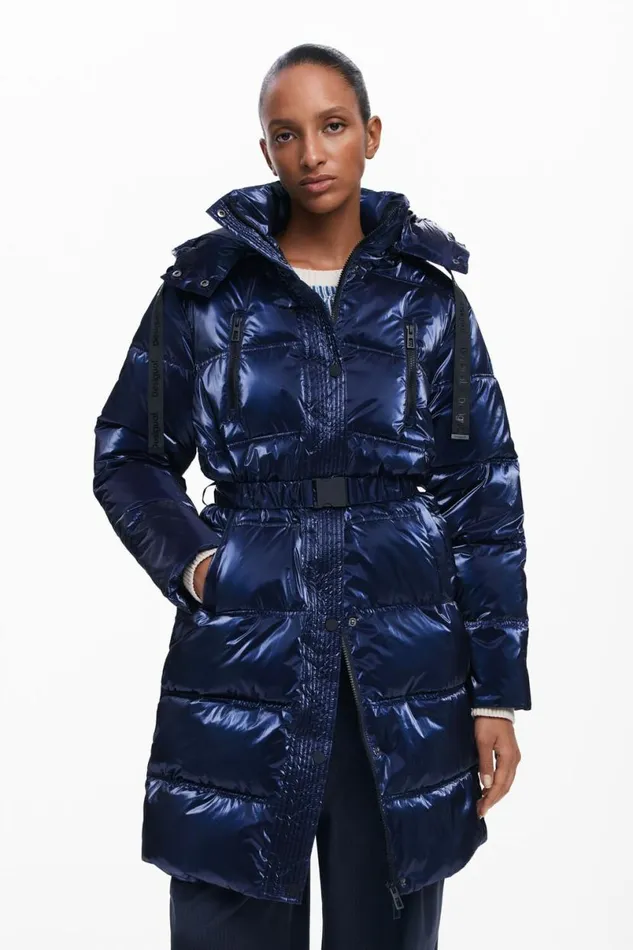 Women Coats And Jackets Desigual Long Iridescent Padded Coat