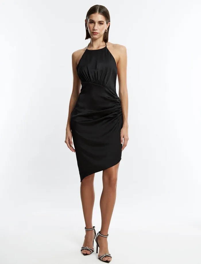 Women Cocktail and Party Dresses BCBG Black Anwen Ruched Mini Dress Black