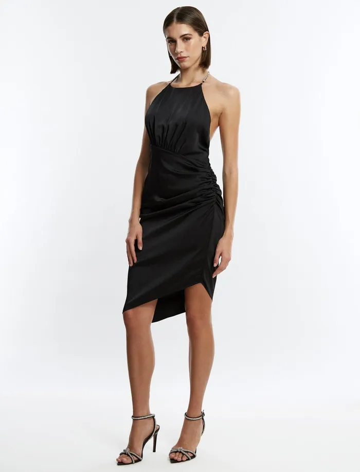 Women Cocktail and Party Dresses BCBG Black Anwen Ruched Mini Dress Black