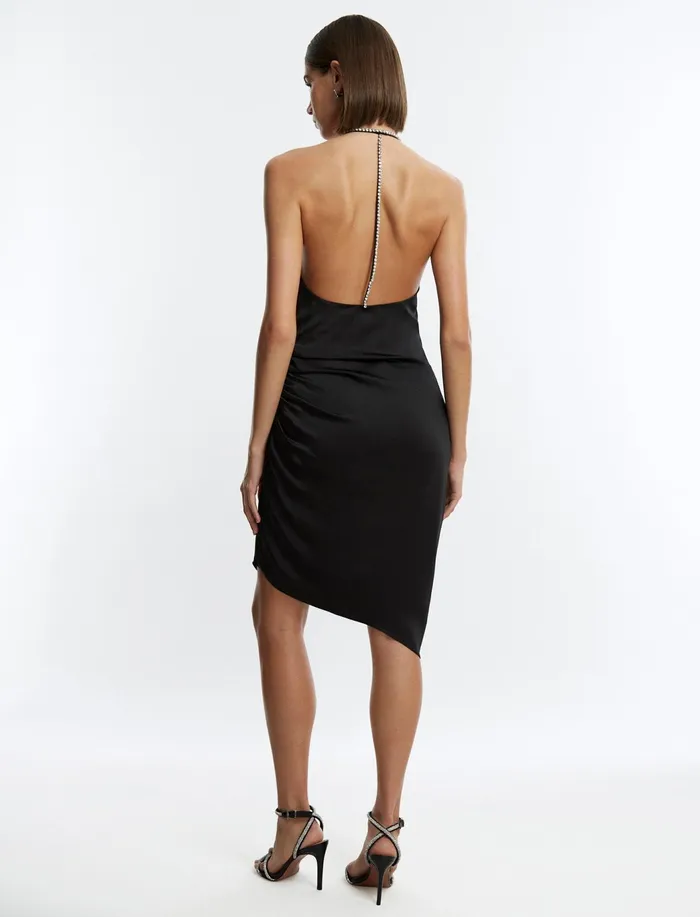 Women Cocktail and Party Dresses BCBG Black Anwen Ruched Mini Dress Black