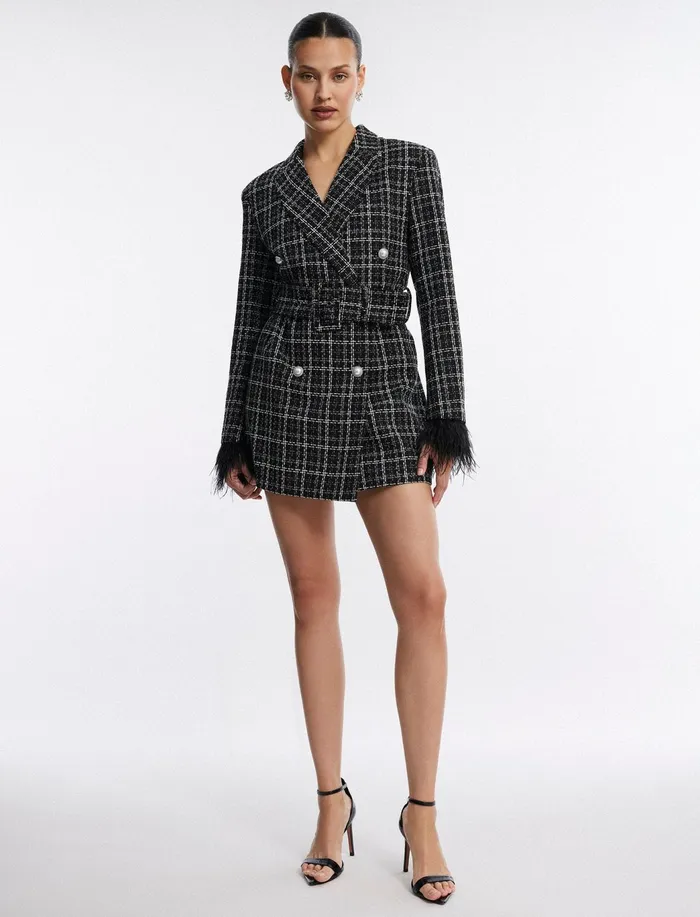 Women Cocktail and Party Dresses BCBG Elodie Tweed Blazer Dress Black Combo