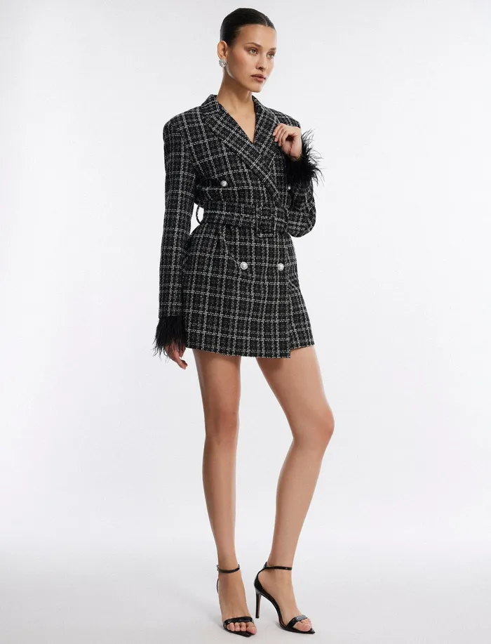 Women Cocktail and Party Dresses BCBG Elodie Tweed Blazer Dress Black Combo