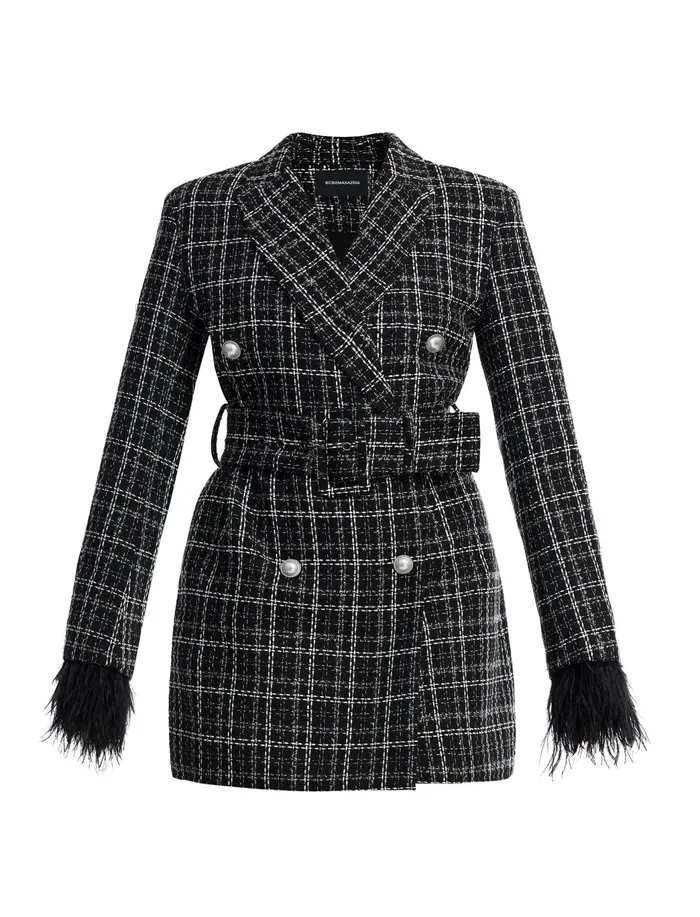 Women Cocktail and Party Dresses BCBG Elodie Tweed Blazer Dress Black Combo