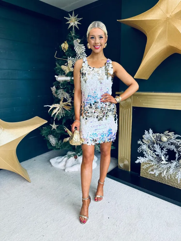 Women Day Dress Canella Lane Abi Large Sequin Detail Mini Dress White