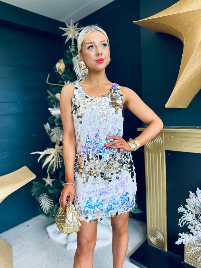Women Day Dress Canella Lane Abi Large Sequin Detail Mini Dress White