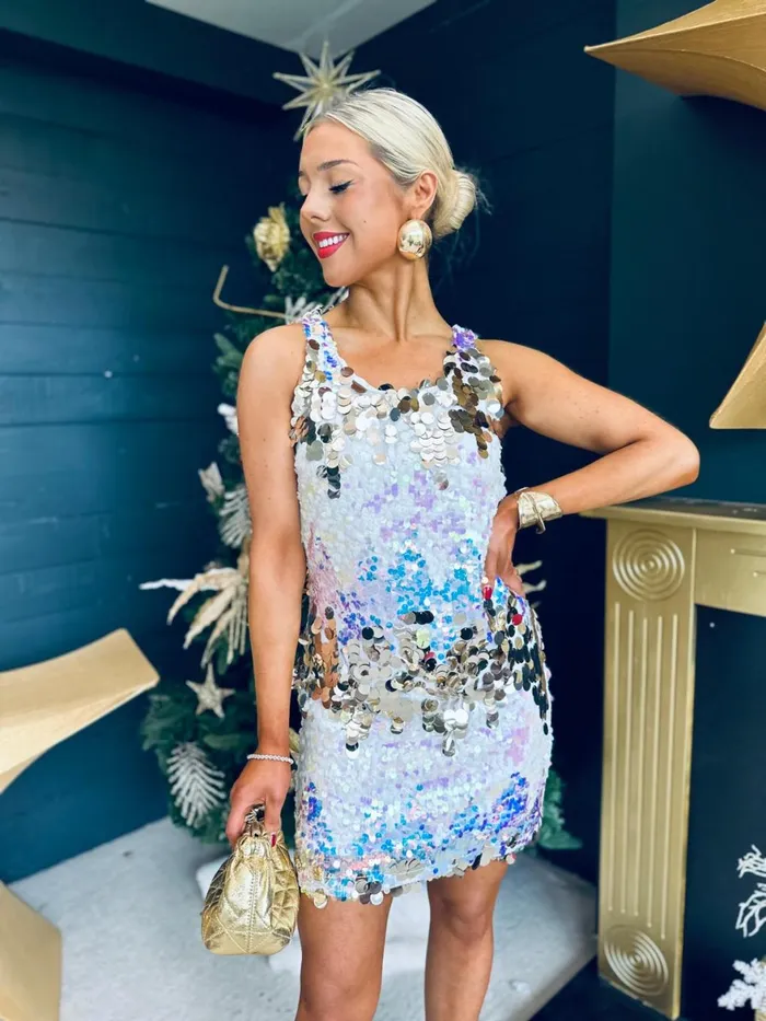 Women Day Dress Canella Lane Abi Large Sequin Detail Mini Dress White