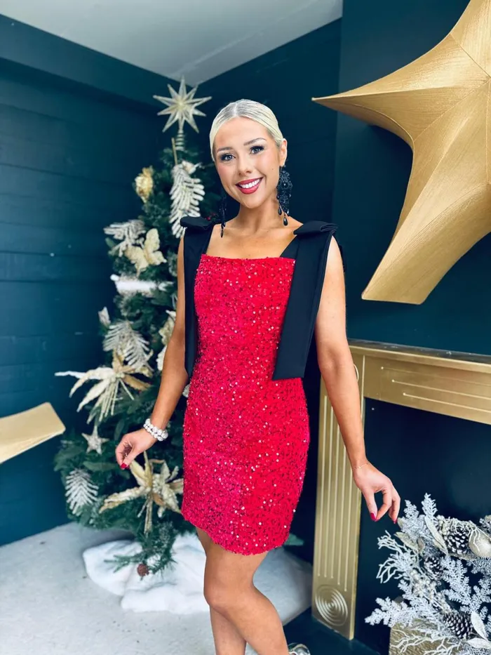 Women Day Dress Canella Lane Jude Bow Detail Sequin Mini Dress Red
