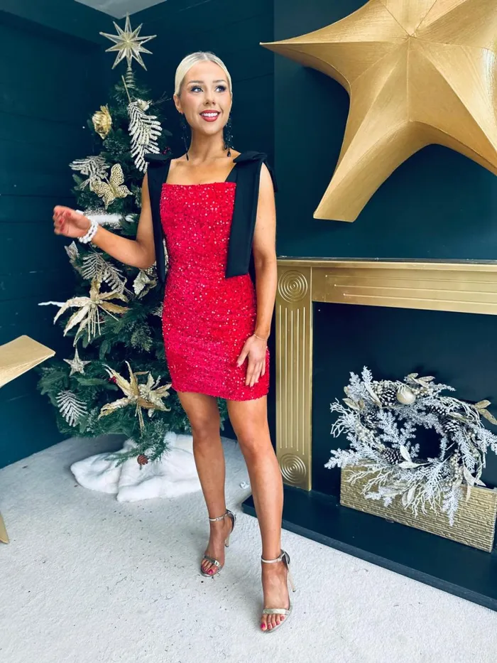 Women Day Dress Canella Lane Jude Bow Detail Sequin Mini Dress Red
