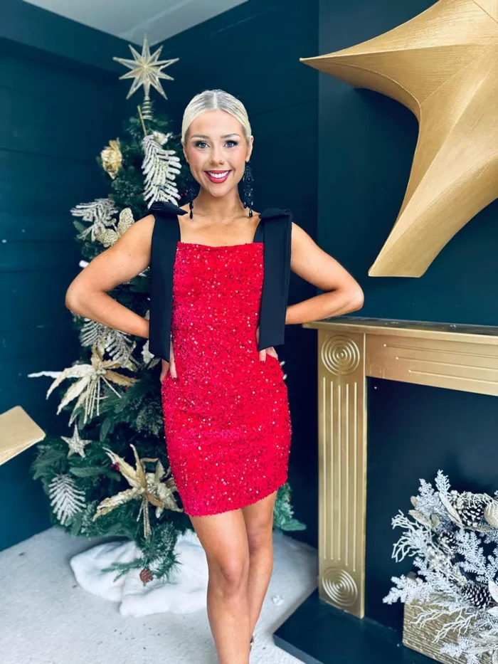 Women Day Dress Canella Lane Jude Bow Detail Sequin Mini Dress Red