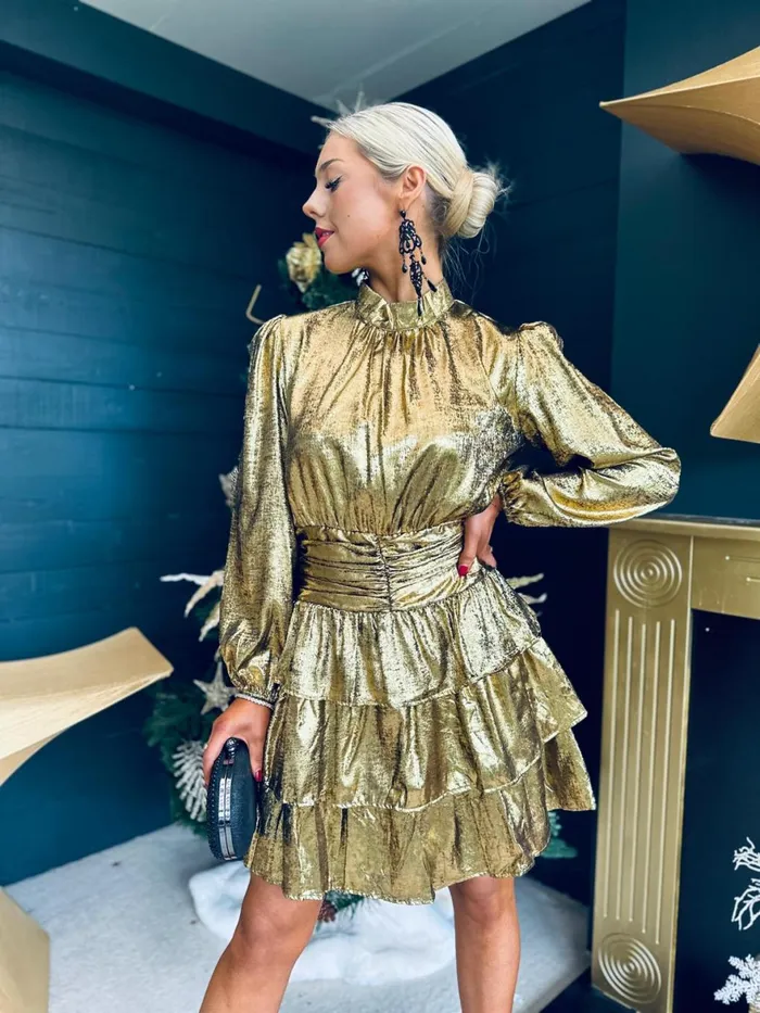 Women Day Dress Canella Lane Naomi Metallic Mini Dress Gold