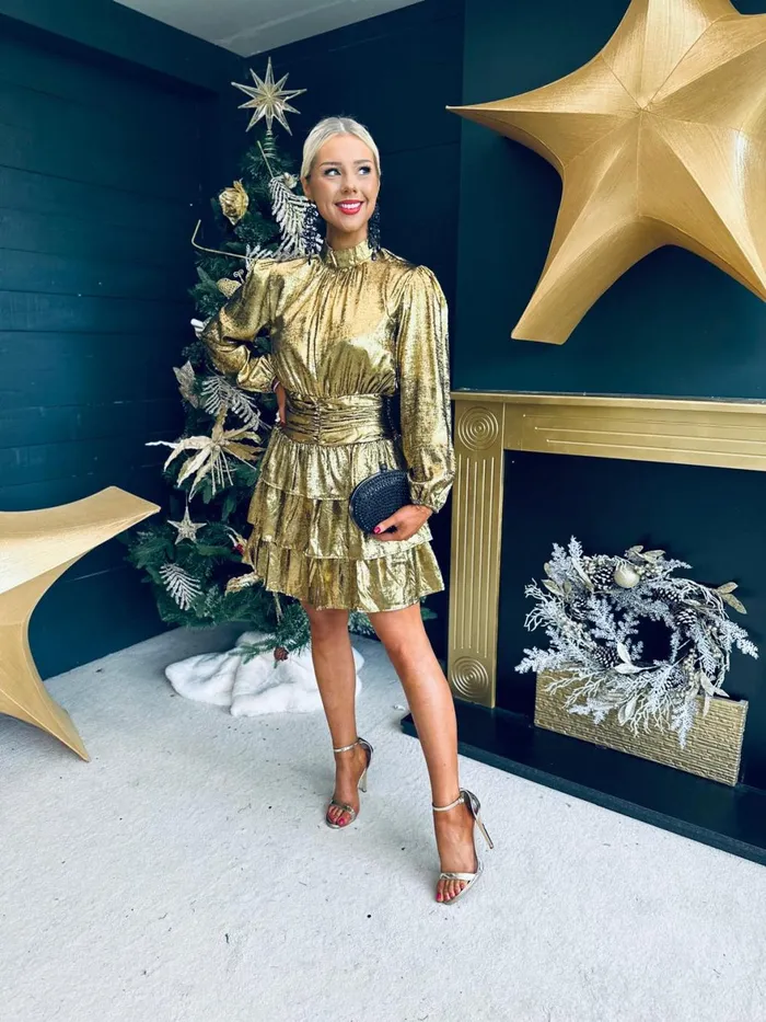 Women Day Dress Canella Lane Naomi Metallic Mini Dress Gold