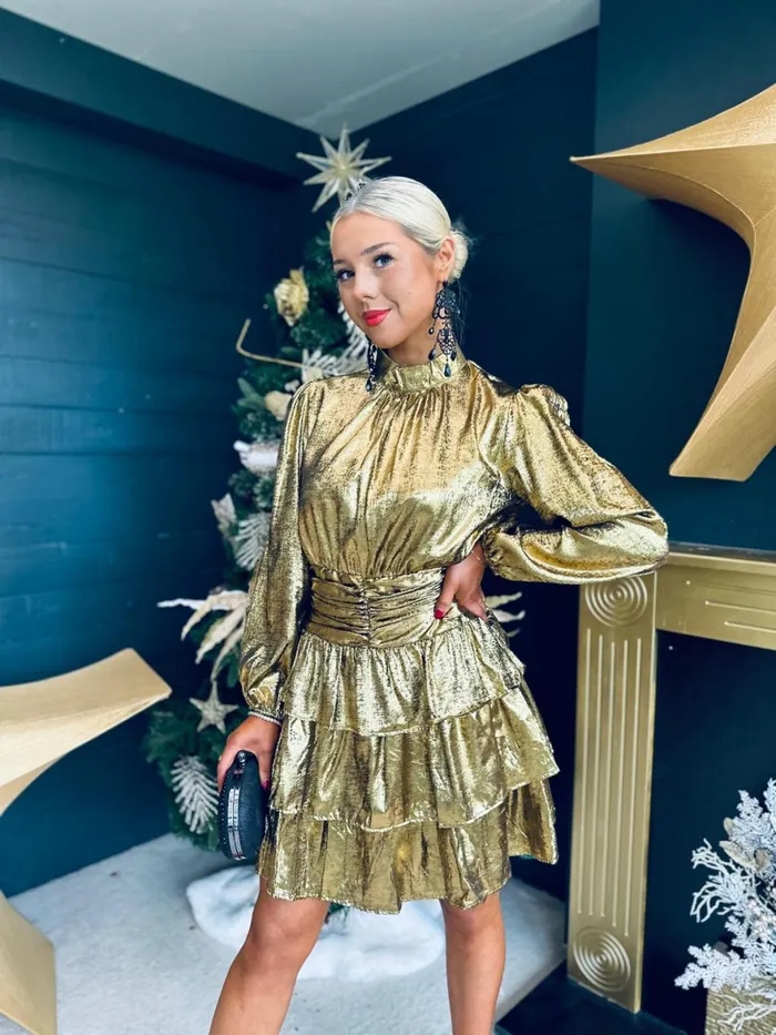 Women Day Dress Canella Lane Naomi Metallic Mini Dress Gold