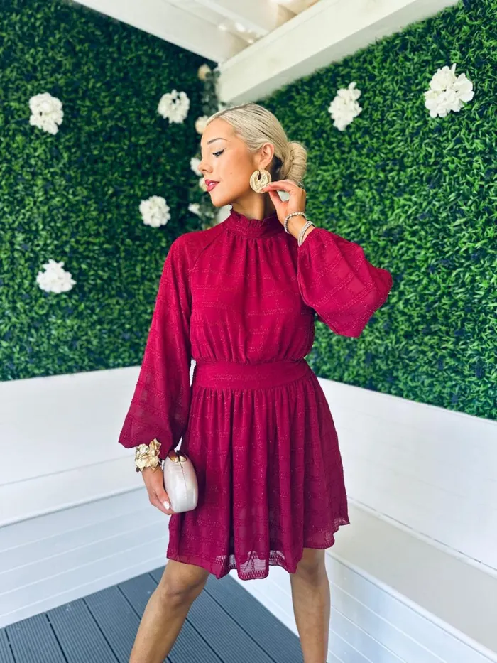 Women Day Dress Canella Lane Sabrina Banded Mini Dress Wine