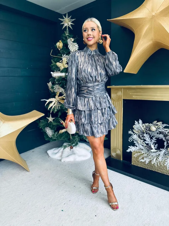 Women Day Dress Canella Lane Sabrina Gold Detail Mini Dress Grey
