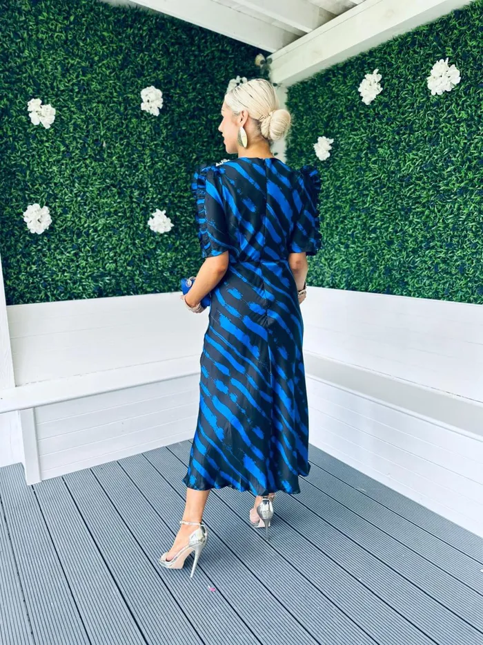 Women Day Dress Canella Lane Samira Frill Sleeve Midi Dress Cobalt