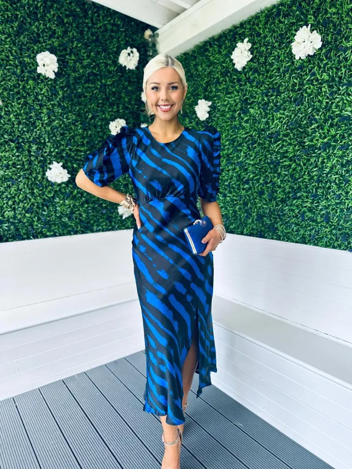 Women Day Dress Canella Lane Samira Frill Sleeve Midi Dress Cobalt