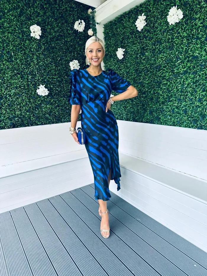 Women Day Dress Canella Lane Samira Frill Sleeve Midi Dress Cobalt