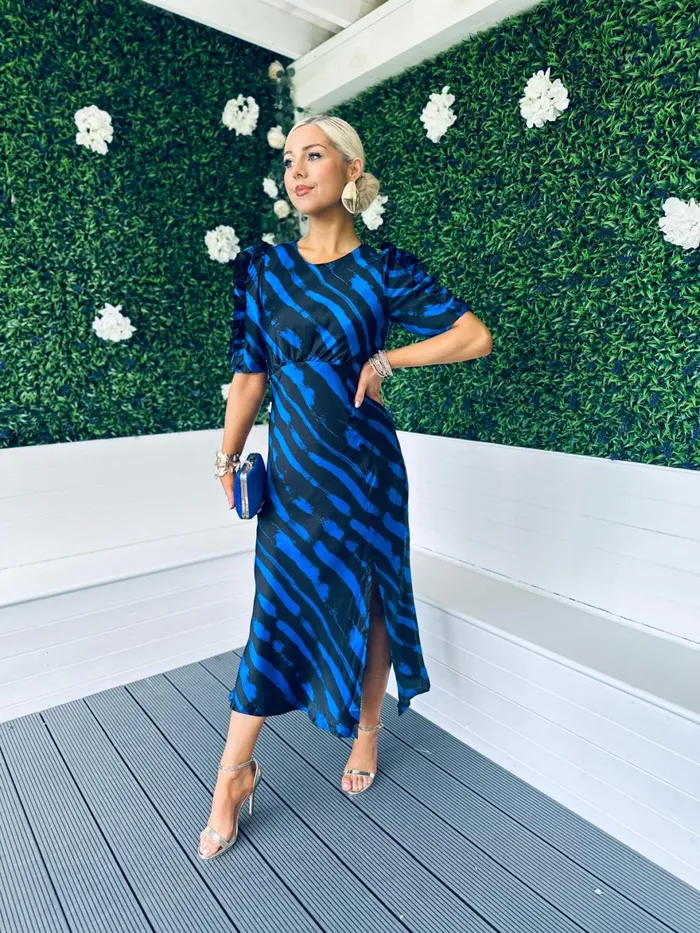 Women Day Dress Canella Lane Samira Frill Sleeve Midi Dress Cobalt