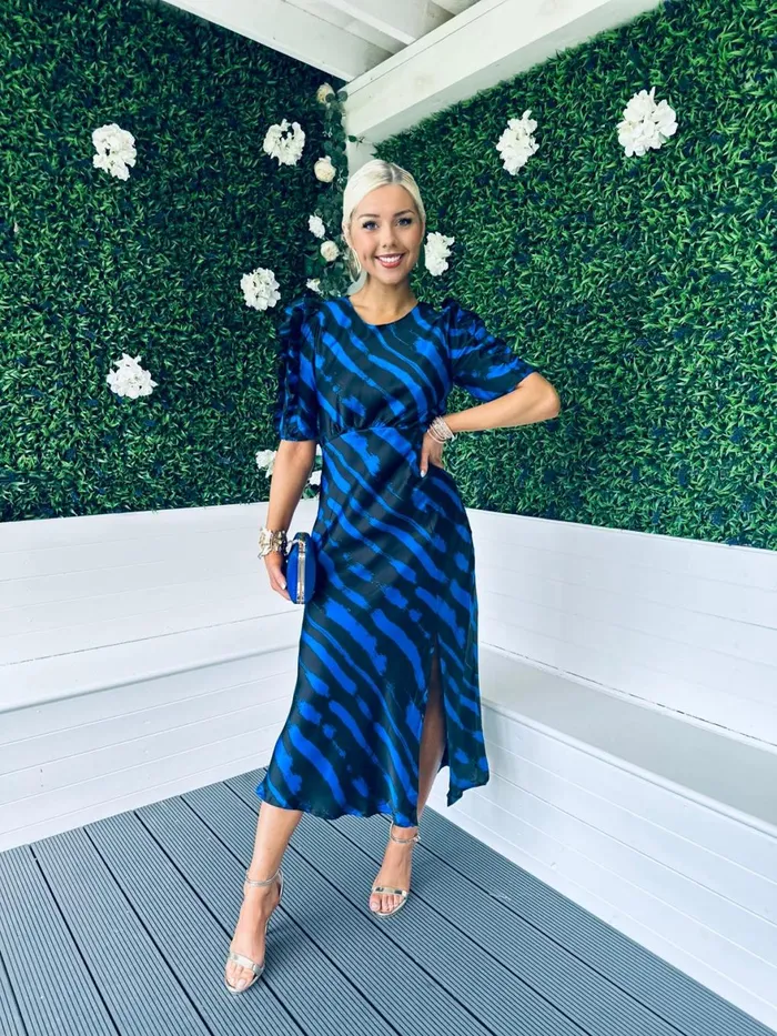 Women Day Dress Canella Lane Samira Frill Sleeve Midi Dress Cobalt