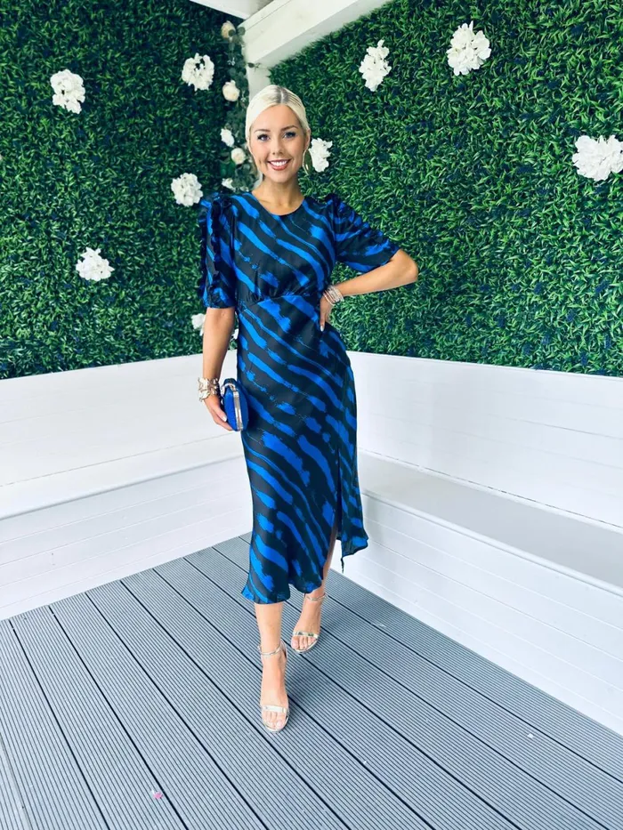 Women Day Dress Canella Lane Samira Frill Sleeve Midi Dress Cobalt