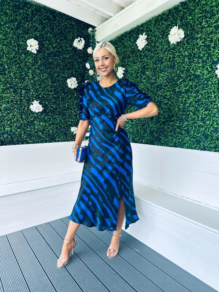 Women Day Dress Canella Lane Samira Frill Sleeve Midi Dress Cobalt