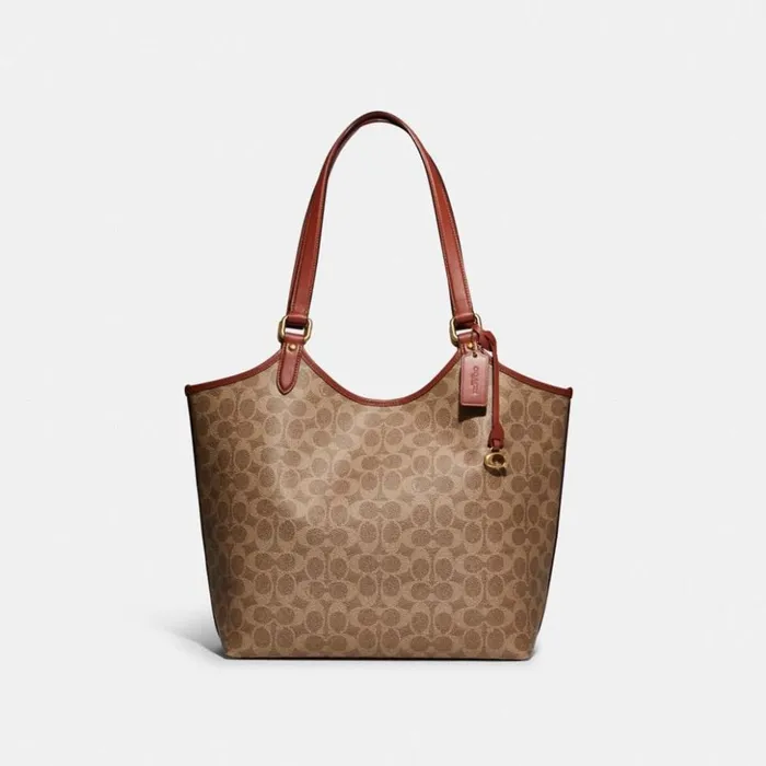 Women Day Tote In Signature Canvas Brasstanrust Coach Totes and Carryalls