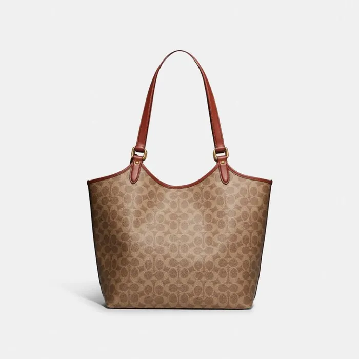 Women Day Tote In Signature Canvas Brasstanrust Coach Totes and Carryalls
