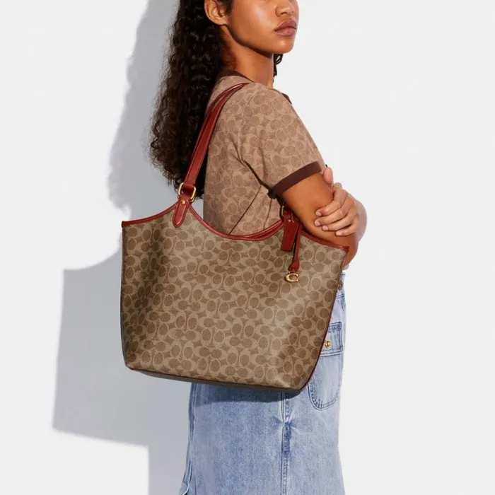 Women Day Tote In Signature Canvas Brasstanrust Coach Totes and Carryalls
