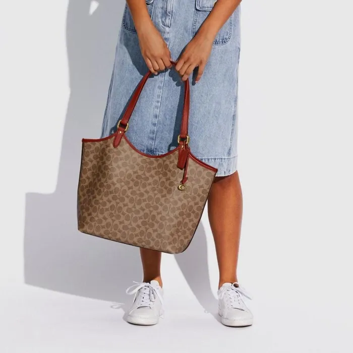 Women Day Tote In Signature Canvas Brasstanrust Coach Totes and Carryalls