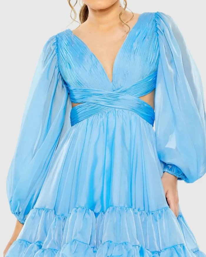 Women Daytime Dresses Mac Duggal Long Sleeve Chiffon Cut Out Mini Dress Blue Women Daytime Dresses Mac Duggal Long Sleeve Chiffon Cut Out Mini Dress Blue